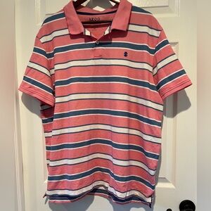 Izod Men's XXL Pink & Blue Striped Short Sleeve Polo Classic Performance Stretch